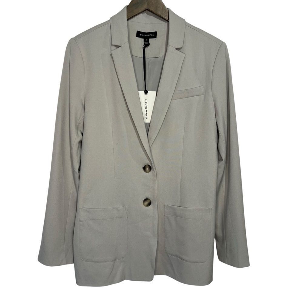 NWT Stitch Fix 41 Hawthorn Boyfriend Blazer Jacket size Medium Gray 2 Button